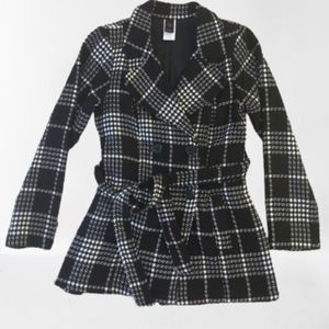Plaid Double Breasted Wrap Belted Peacoat Jacket